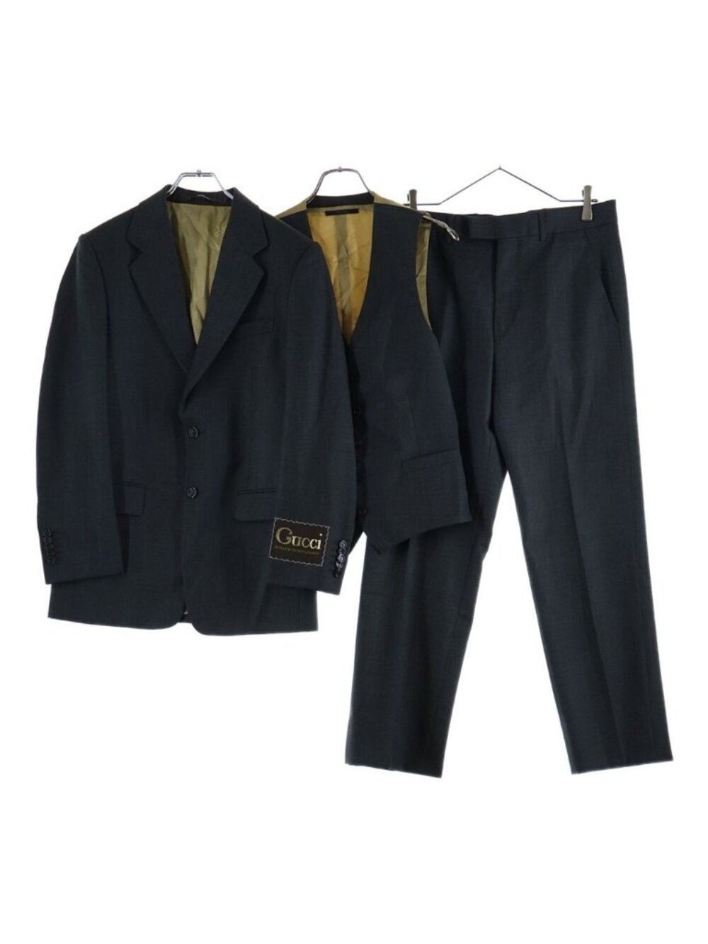Gucci GG Logo Single Jacket Trousers Pants Vest Set Suit Gray Khaki
